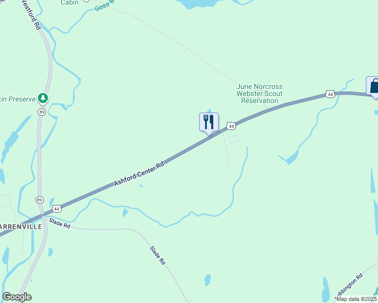 map of restaurants, bars, coffee shops, grocery stores, and more near 180 Ashford Center Road in Ashford