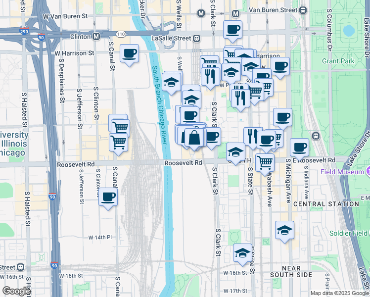 map of restaurants, bars, coffee shops, grocery stores, and more near 1136 South Delano Court in Chicago