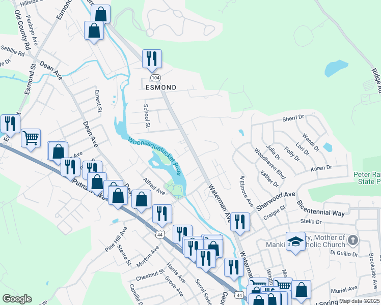 map of restaurants, bars, coffee shops, grocery stores, and more near 228 Waterman Avenue in North Providence