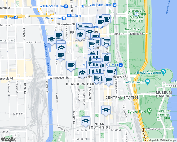 map of restaurants, bars, coffee shops, grocery stores, and more near in Chicago