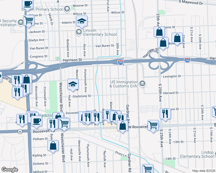 map of restaurants, bars, coffee shops, grocery stores, and more near 765 Norfolk Avenue in Westchester