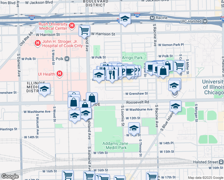 map of restaurants, bars, coffee shops, grocery stores, and more near 1435 West Fillmore Street in Chicago