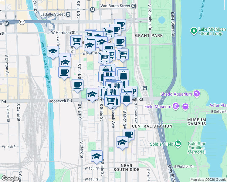 map of restaurants, bars, coffee shops, grocery stores, and more near in Chicago