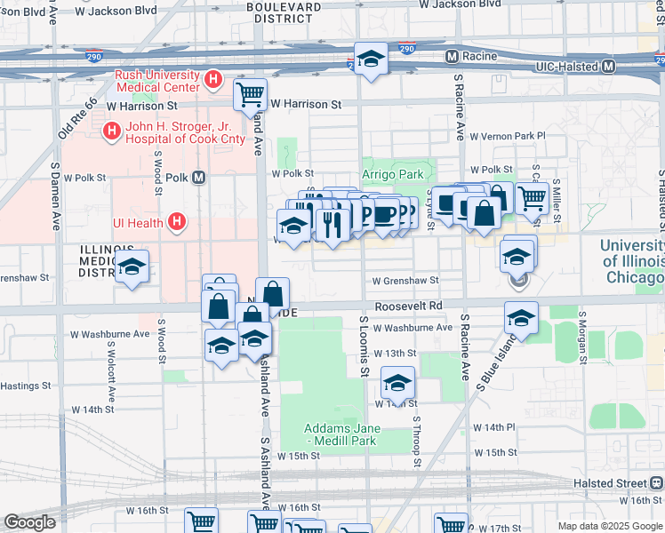 map of restaurants, bars, coffee shops, grocery stores, and more near 1435 West Fillmore Street in Chicago