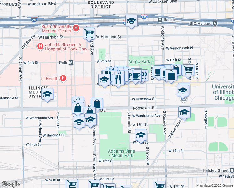 map of restaurants, bars, coffee shops, grocery stores, and more near 1435 West Fillmore Street in Chicago