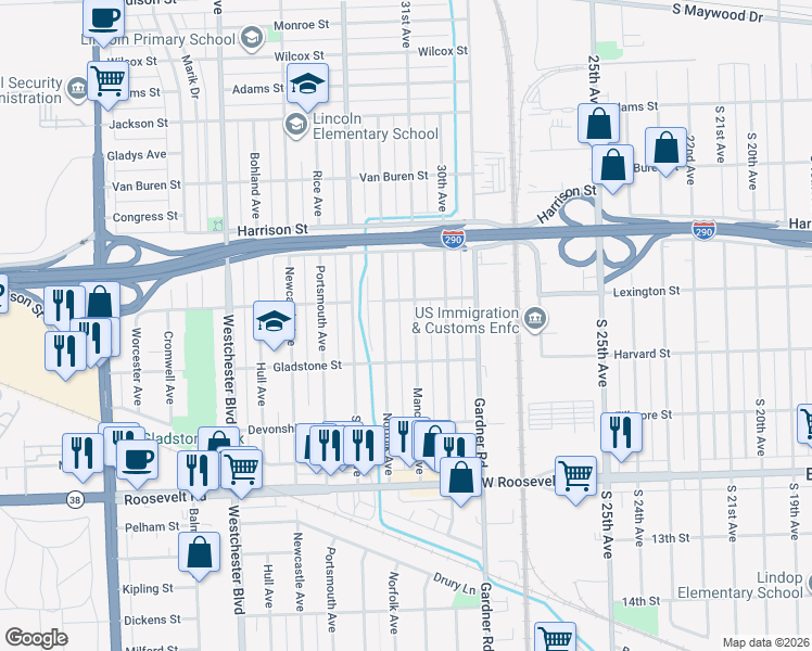 map of restaurants, bars, coffee shops, grocery stores, and more near 765 Norfolk Avenue in Westchester