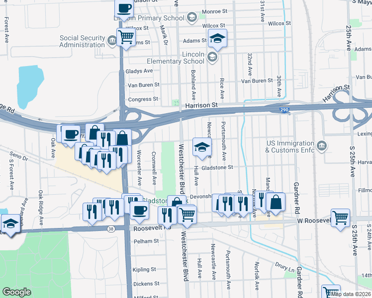 map of restaurants, bars, coffee shops, grocery stores, and more near 759 Westchester Boulevard in Westchester