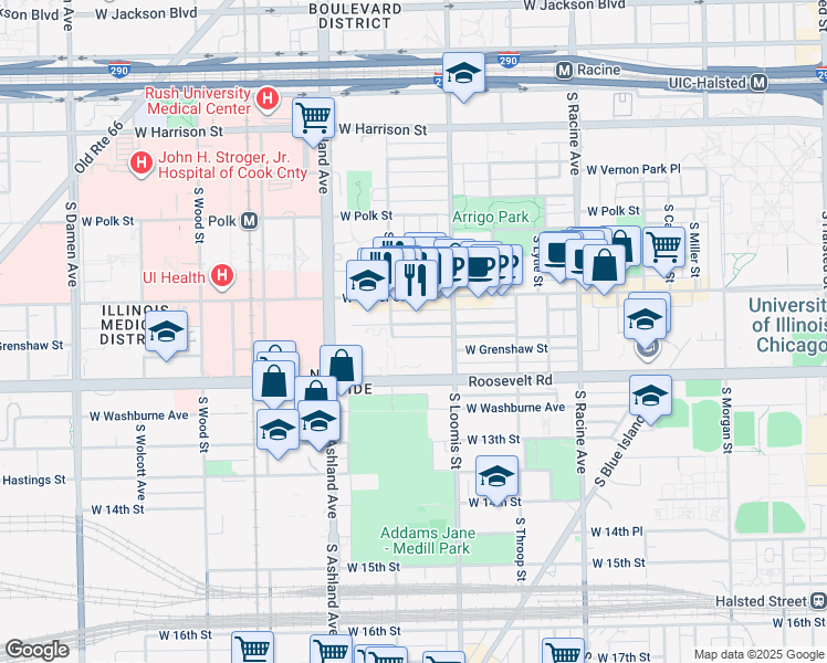 map of restaurants, bars, coffee shops, grocery stores, and more near 1435 West Fillmore Street in Chicago