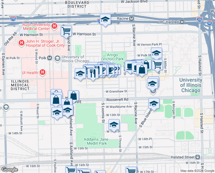 map of restaurants, bars, coffee shops, grocery stores, and more near in Chicago