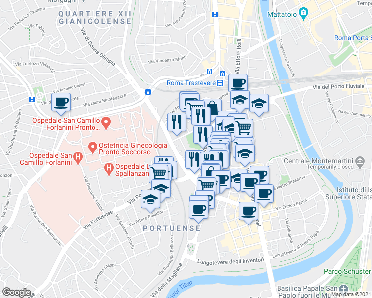 map of restaurants, bars, coffee shops, grocery stores, and more near 28 Via Pietro Teofilato in Roma