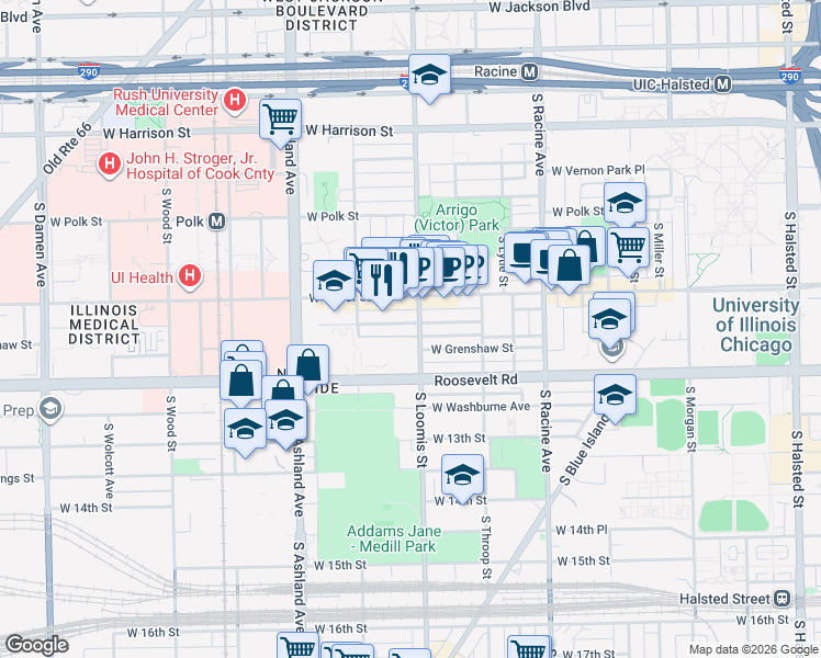 map of restaurants, bars, coffee shops, grocery stores, and more near in Chicago