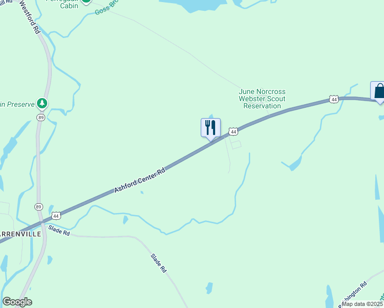 map of restaurants, bars, coffee shops, grocery stores, and more near 180 Ashford Center Road in Ashford