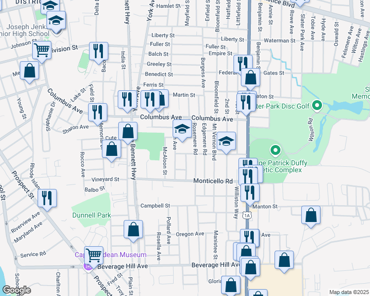 map of restaurants, bars, coffee shops, grocery stores, and more near 62 Lincoln Avenue in Pawtucket