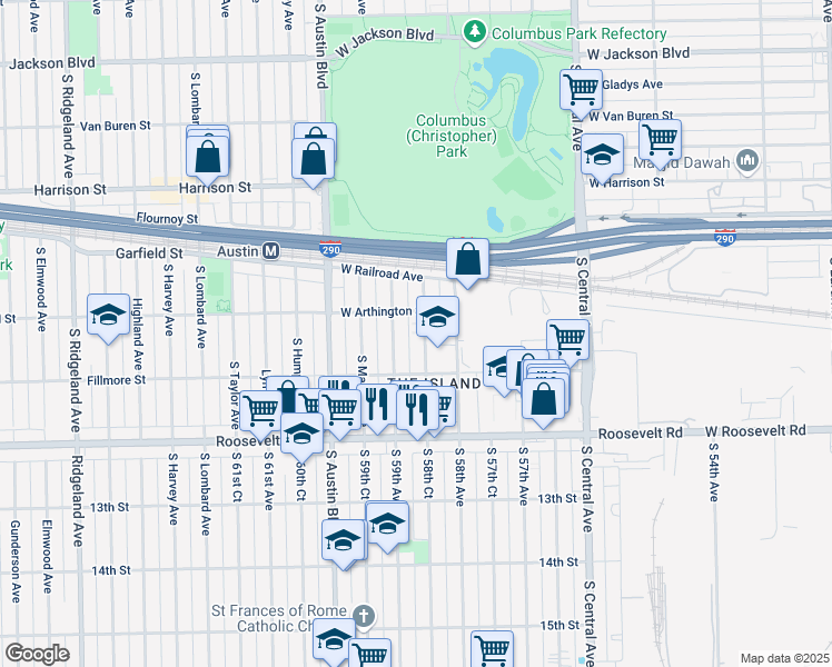 map of restaurants, bars, coffee shops, grocery stores, and more near 1040 South Monitor Avenue in Chicago