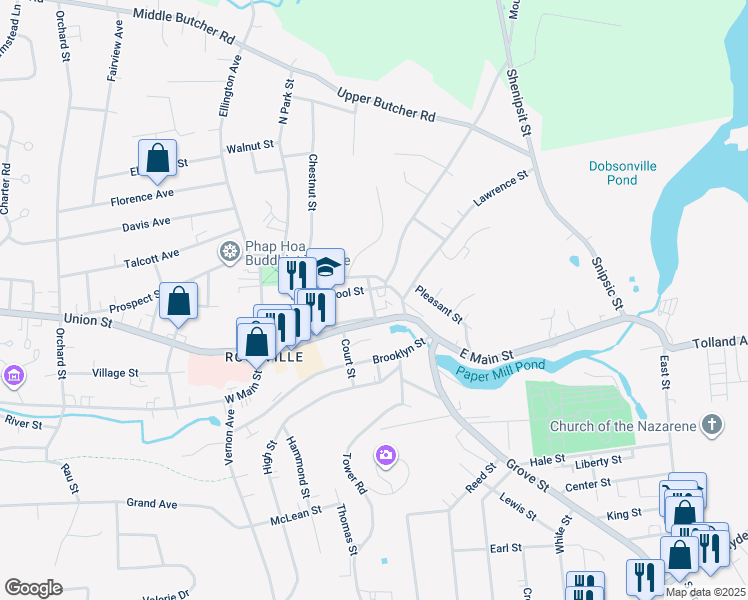 map of restaurants, bars, coffee shops, grocery stores, and more near 41 Saint Bernard's Terrace in Vernon