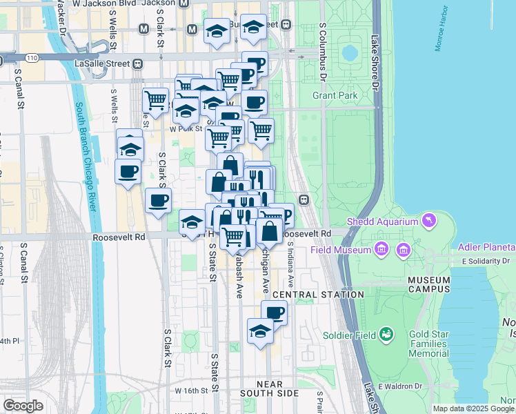 map of restaurants, bars, coffee shops, grocery stores, and more near in Chicago