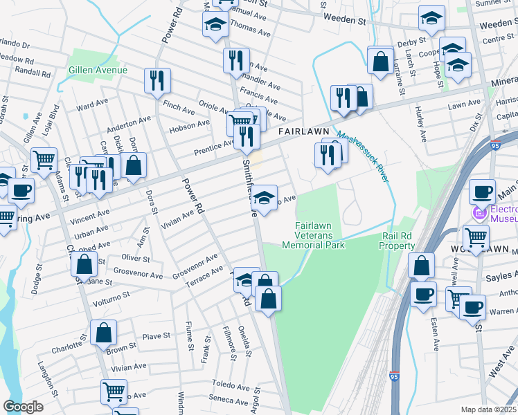 map of restaurants, bars, coffee shops, grocery stores, and more near 15 Nathaniel Avenue in Pawtucket