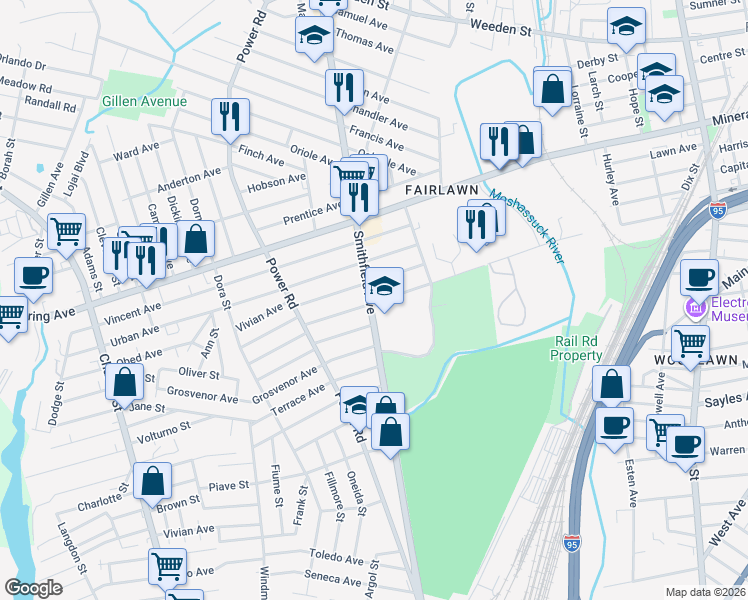 map of restaurants, bars, coffee shops, grocery stores, and more near 15 Nathaniel Avenue in Pawtucket