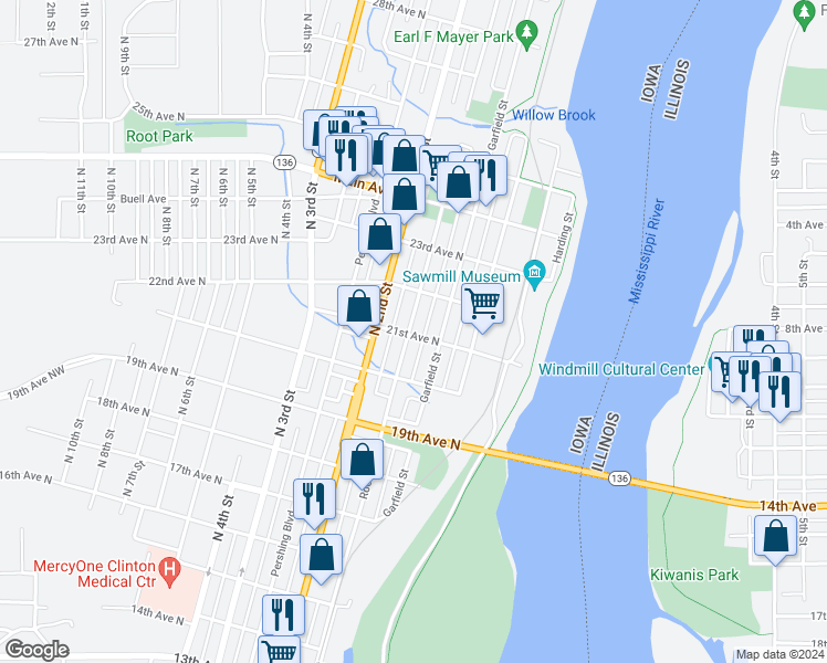 map of restaurants, bars, coffee shops, grocery stores, and more near 2109 Roosevelt Street in Clinton