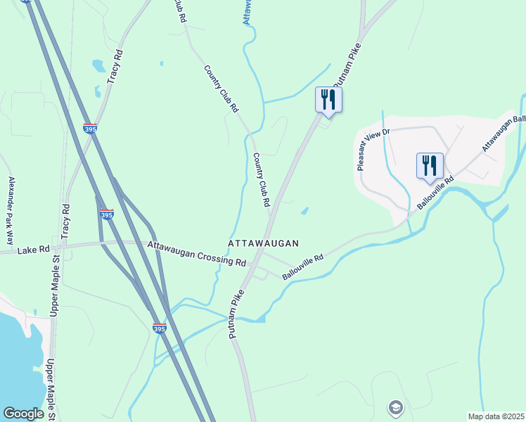 map of restaurants, bars, coffee shops, grocery stores, and more near 17 Country Club Road in Killingly