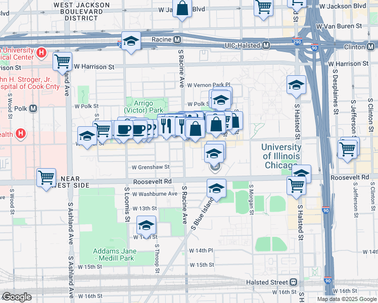 map of restaurants, bars, coffee shops, grocery stores, and more near in Chicago