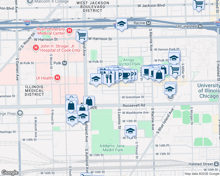 map of restaurants, bars, coffee shops, grocery stores, and more near 1004 South Bishop Street in Chicago