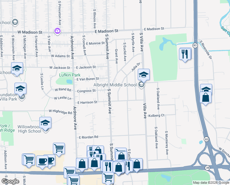 map of restaurants, bars, coffee shops, grocery stores, and more near 210 Julia Drive in Villa Park