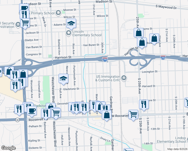 map of restaurants, bars, coffee shops, grocery stores, and more near 711 Norfolk Avenue in Westchester