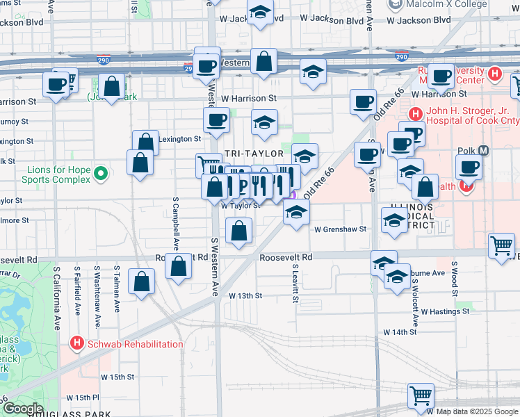 map of restaurants, bars, coffee shops, grocery stores, and more near 926 South Oakley Boulevard in Chicago