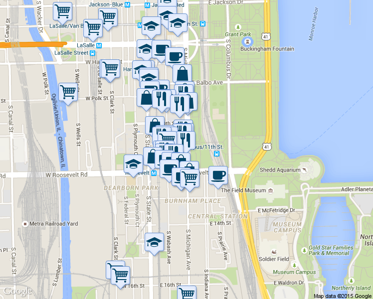 map of restaurants, bars, coffee shops, grocery stores, and more near in Chicago