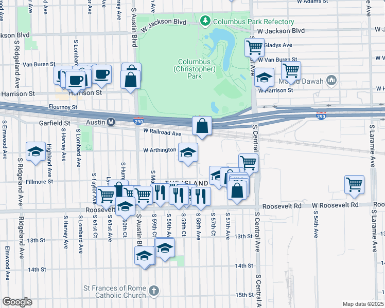 map of restaurants, bars, coffee shops, grocery stores, and more near 914 South Menard Avenue in Chicago