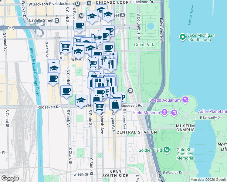 map of restaurants, bars, coffee shops, grocery stores, and more near in Chicago