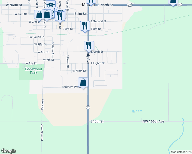 map of restaurants, bars, coffee shops, grocery stores, and more near Maverick Lane in Madrid