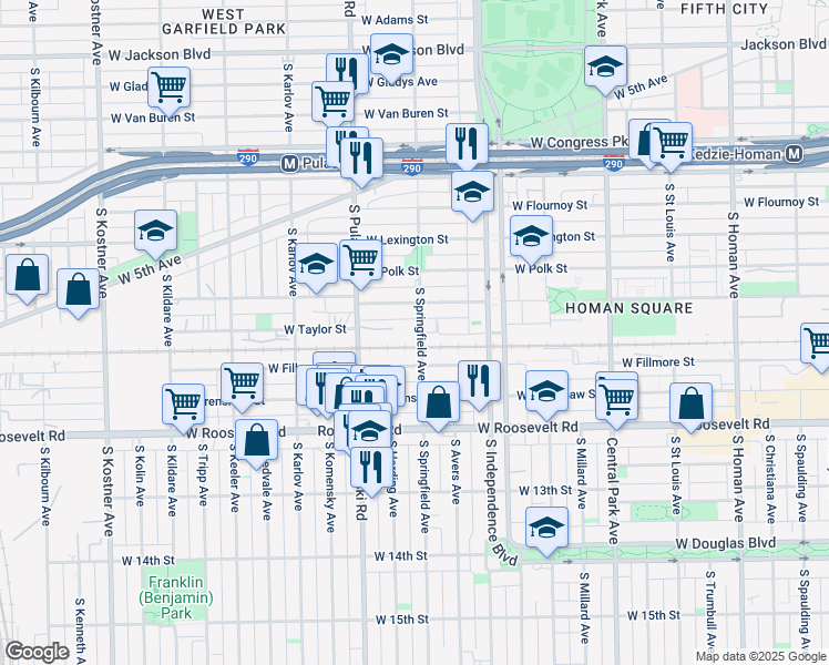 map of restaurants, bars, coffee shops, grocery stores, and more near 3901 West Arthington Street in Chicago