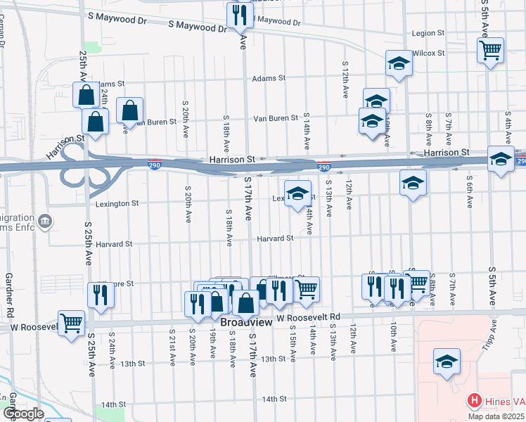 map of restaurants, bars, coffee shops, grocery stores, and more near 1901 16th Avenue in Broadview