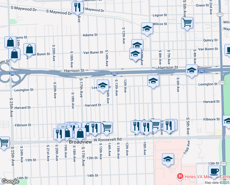 map of restaurants, bars, coffee shops, grocery stores, and more near 1914 South 13th Avenue in Broadview