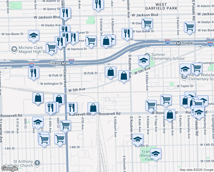 map of restaurants, bars, coffee shops, grocery stores, and more near South Drexel Boulevard in Chicago