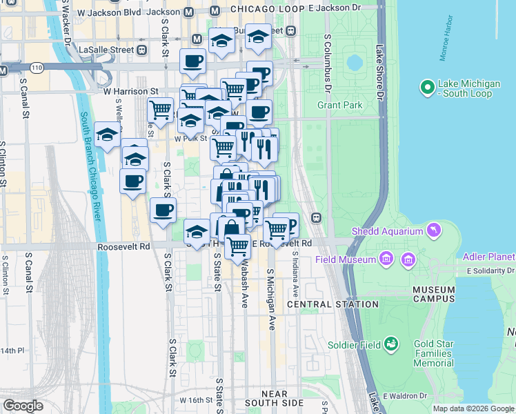 map of restaurants, bars, coffee shops, grocery stores, and more near in Chicago