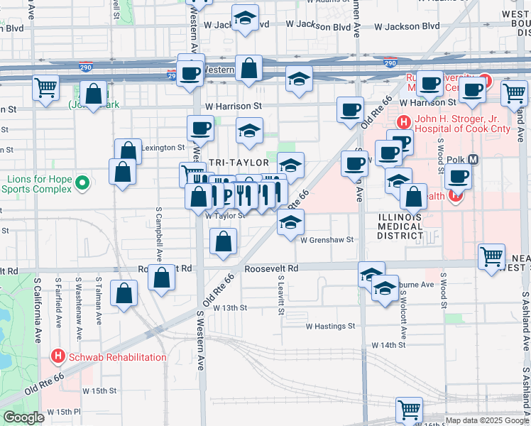 map of restaurants, bars, coffee shops, grocery stores, and more near 934 South Bell Avenue in Chicago