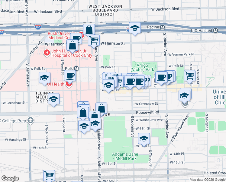 map of restaurants, bars, coffee shops, grocery stores, and more near in Chicago