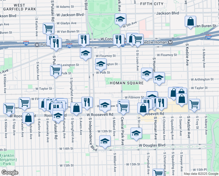 map of restaurants, bars, coffee shops, grocery stores, and more near 921 South Lawndale Avenue in Chicago