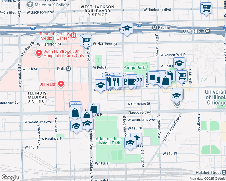 map of restaurants, bars, coffee shops, grocery stores, and more near 1004 South Bishop Street in Chicago