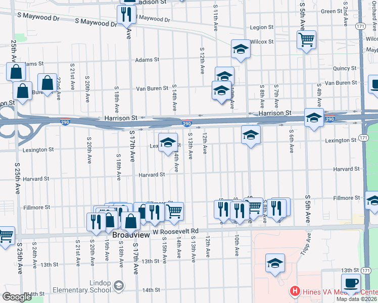 map of restaurants, bars, coffee shops, grocery stores, and more near 1901 14th Avenue in Broadview