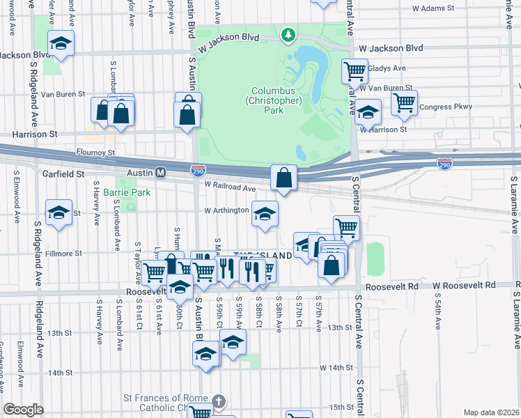 map of restaurants, bars, coffee shops, grocery stores, and more near 920 South Monitor Avenue in Chicago