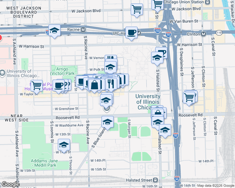 map of restaurants, bars, coffee shops, grocery stores, and more near in Chicago