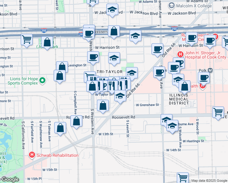 map of restaurants, bars, coffee shops, grocery stores, and more near 934 South Bell Avenue in Chicago