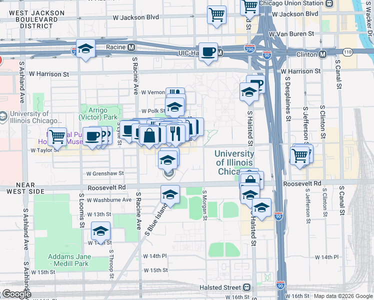 map of restaurants, bars, coffee shops, grocery stores, and more near in Chicago