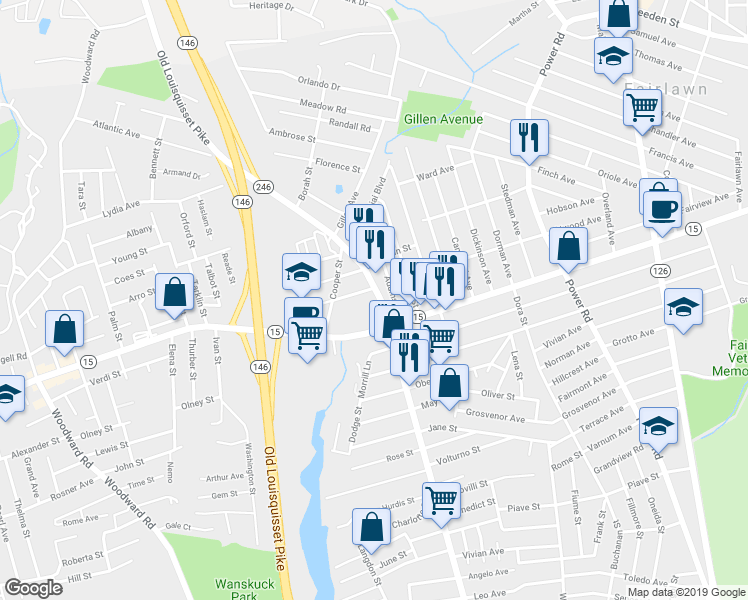 map of restaurants, bars, coffee shops, grocery stores, and more near 1090 Charles Street in Providence