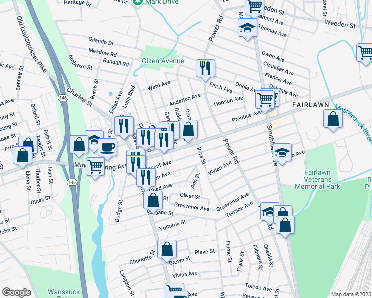 map of restaurants, bars, coffee shops, grocery stores, and more near 964 Mineral Spring Avenue in North Providence