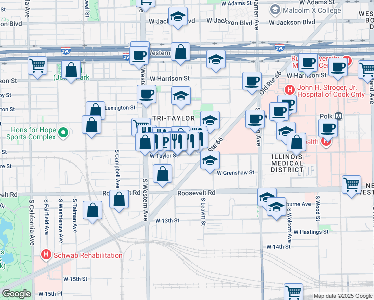 map of restaurants, bars, coffee shops, grocery stores, and more near 934 South Bell Avenue in Chicago